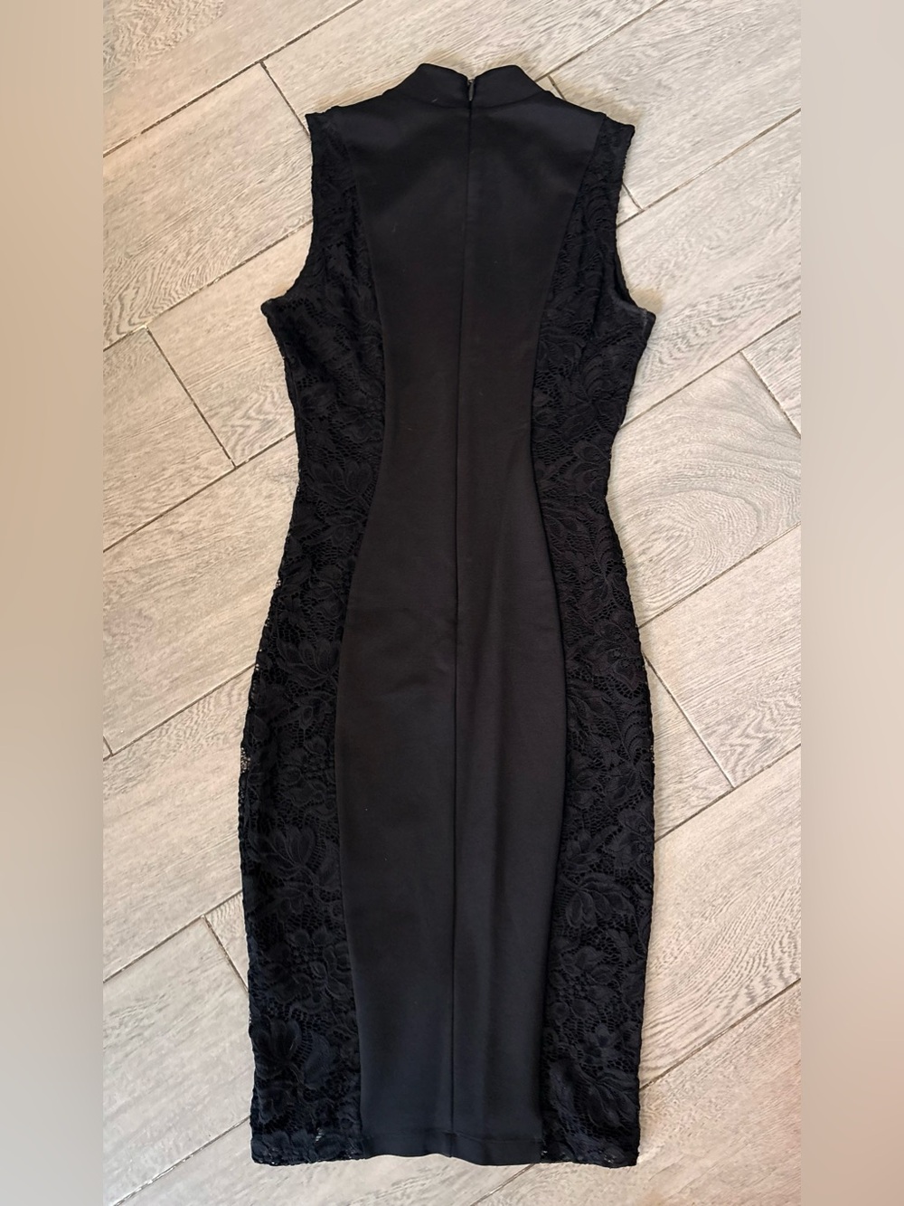 Bebe Black Lace Side Panel Mock Neck Bodycon Dress - Picture 2 of 7